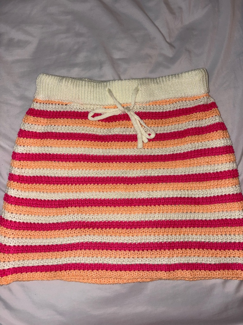 Women’s Striped Crochet Mini Skirt in Cream, Pink & Peach